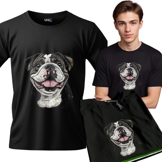 T-SHIRT CZARNY bawełna męska koszulka Z NADRUKIEM Buldog XXL + KUBEK W PREZENCIE UNIQ66