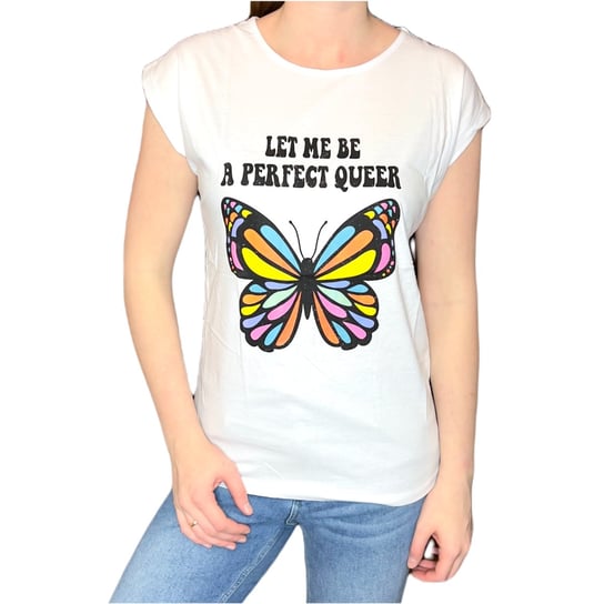 T-shirt damski biały kolorowy motyl L ENEMI