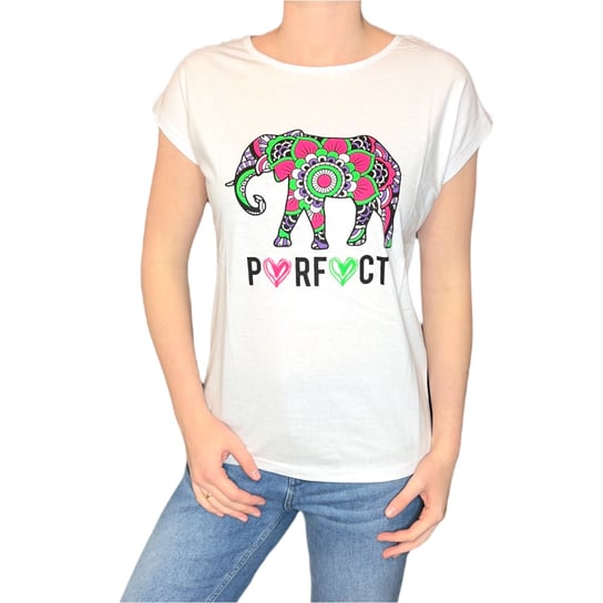 T-shirt damski biały kolorowy słoń XL ENEMI