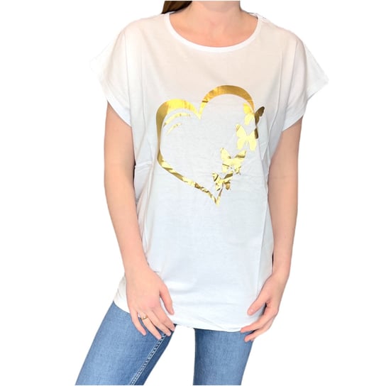 T-shirt damski biały złote serce duże rozmiary 2XL ENEMI