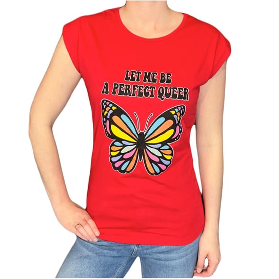 T-shirt damski czerwony kolorowy motyl S ENEMI