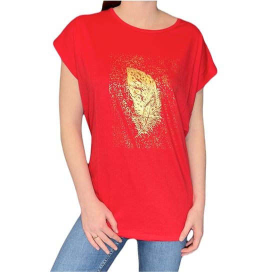 T-shirt damski czerwony złote pióro duże rozmiary 2XL ENEMI
