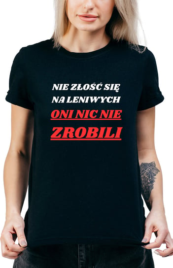 T-SHIRT DAMSKI FIT PREZENT ŚMIESZNA GYM TRENING KOSZULKA CZARNA R-L  MODEL  A405 DonWitold