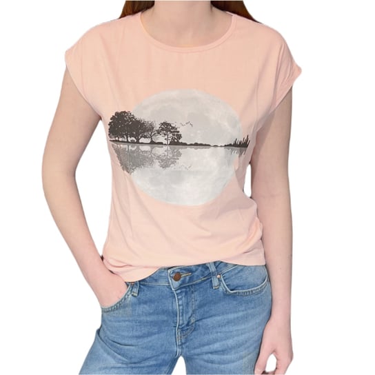 T-shirt damski łososiowy okrągły dekolt widnokrąg koło S ENEMI