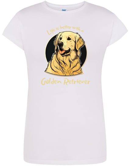 T-SHIRT DAMSKI NA PREZENT GOLDEN RETRIEVER PSY KOSZULKA BIAŁA R-M A144 DonWitold