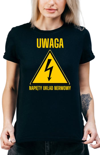 T-SHIRT DAMSKI NA PREZENT ŚMIESZNA NERWY KOSZULKA CZARNA R-XXL A375 DonWitold