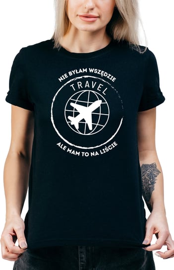 T-SHIRT DAMSKI NA PREZENT TRAVEL PODRÓŻE WAKACJE KOSZULKA CZARNA R-S A468 DonWitold