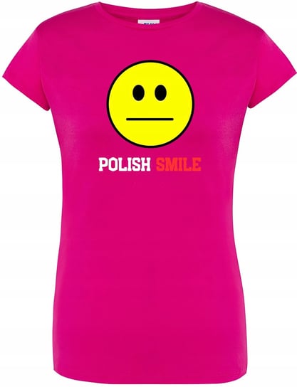 T-SHIRT DAMSKI RÓŻOWY PREZENT SMILE POLSKA ŚMIESZNA KOSZULKA DAMSKA R-L  MODEL  A124 DonWitold