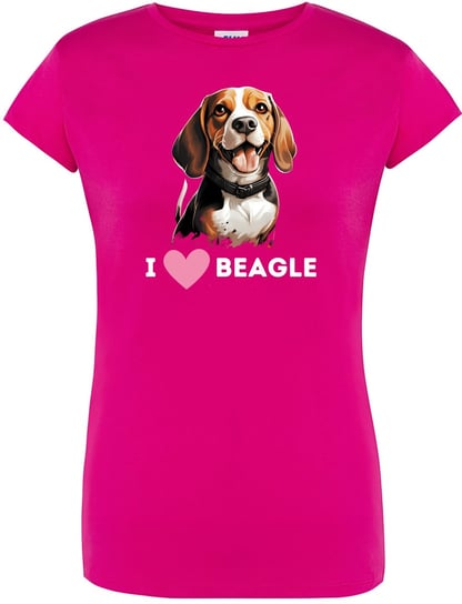 T-SHIRT DAMSKI RÓŻOWY PSY BEAGLE KOSZULKA DAMSKA R-M A145 DonWitold