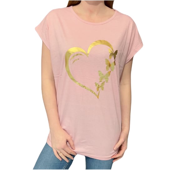 T-shirt damski różowy złote serce duże rozmiary 2XL ENEMI