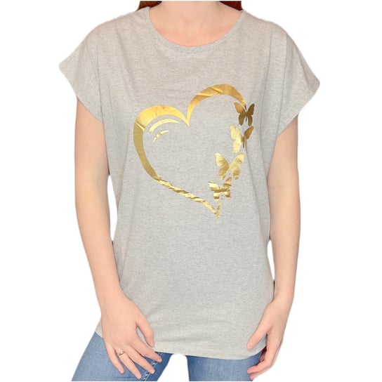 T-shirt damski szary melanż złote serce duże rozmiary 3XL ENEMI