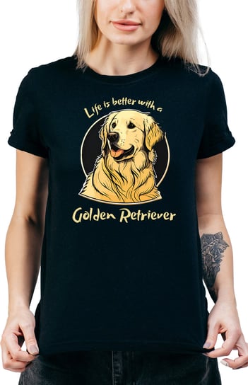 T-SHIRT DAMSKI Z NADRUKIEM GOLDEN RETRIEVER PREZENT PIES R-M  MODEL  A144 DonWitold