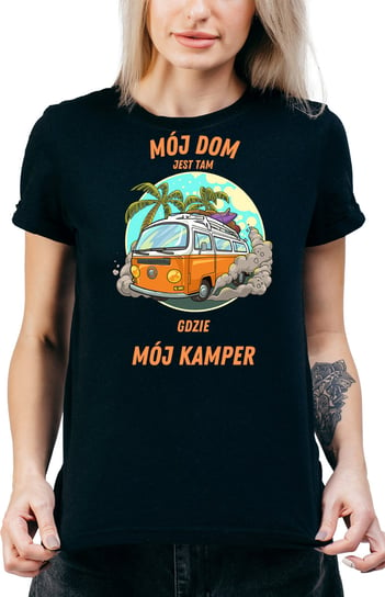 T-SHIRT DAMSKI Z NADRUKIEM KAMPER PREZENT CAMPING KOSZULKA CZARNA R-M  MODEL  A13 DonWitold