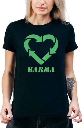 T-SHIRT DAMSKI Z NADRUKIEM KARMA PREZENT BUDDYZM YOGA KOSZULKA CZARNA R-L  MODEL  a108 DonWitold