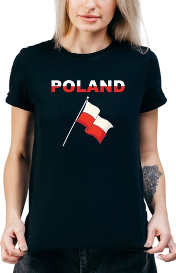 T-SHIRT DAMSKI Z NADRUKIEM PATRIOTYCZNA POLAND KOSZULKA CZARNA R-L  MODEL  a88 DonWitold