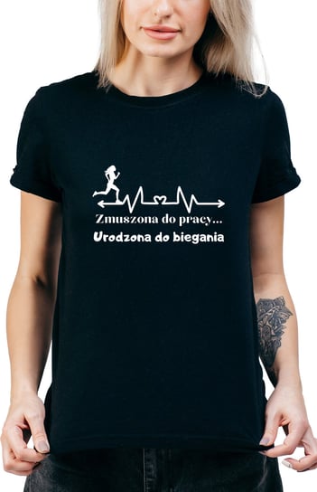 T-SHIRT DAMSKI Z NADRUKIEM PREZENT DLA BIEGACZA BIEG KOSZULKA CZARNA R-XL  MODEL  A459 DonWitold