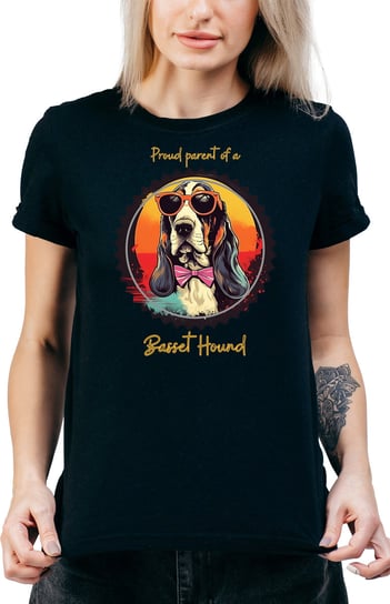 T-SHIRT DAMSKI Z PSEM Z NADRUKIEM BASSET HOUND PIES PREZENT R-M  MODEL  A150 DonWitold