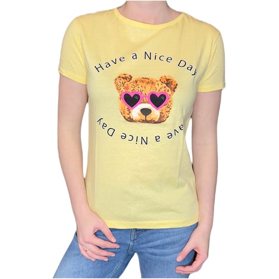 T-shirt damski żółty miś w różowych okularach M ENEMI