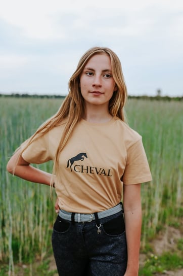 T-shirt do jazdy konnej Beige - dziecięcy - Cheval, 134 Inna marka