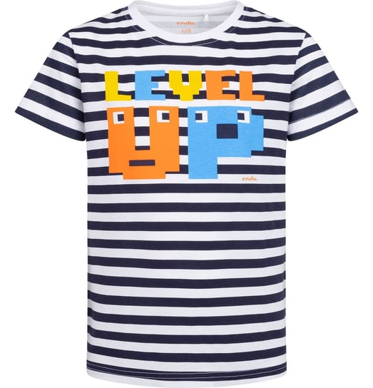 T-shirt dziecięcy chłopięcy Bawełniany biały 128 paski Level UP! Endo Endo