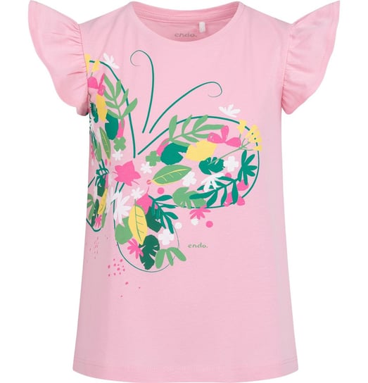 T-shirt dziewczęcy dziecięcy Bawełna falbanki 104 różowy z motylem  Endo Endo