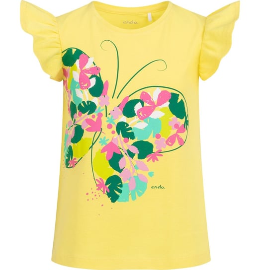 T-shirt dziewczęcy dziecięcy Bawełna falbanki 104 żółty z motylem  Endo Endo