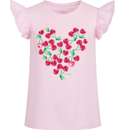T-shirt dziewczęcy dziecięcy Bawełna falbanki 164 różowy z wisienkami Endo Endo