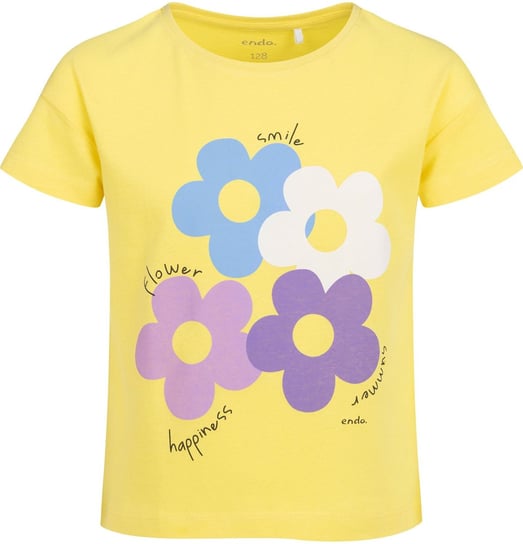 T-shirt dziewczęcy dziecięcy Bawełniany 134 żółty z kwiatkami Endo Endo