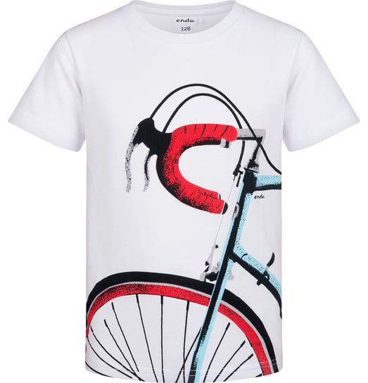 T-Shirt Koszulka Chłopięca Dziecięca 104 Rowerowa Biała  Bawełna Endo Endo