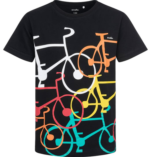 T-Shirt Koszulka Chłopięca Dziecięca 146 Z Rowerami Czarna Bawełna Endo Endo