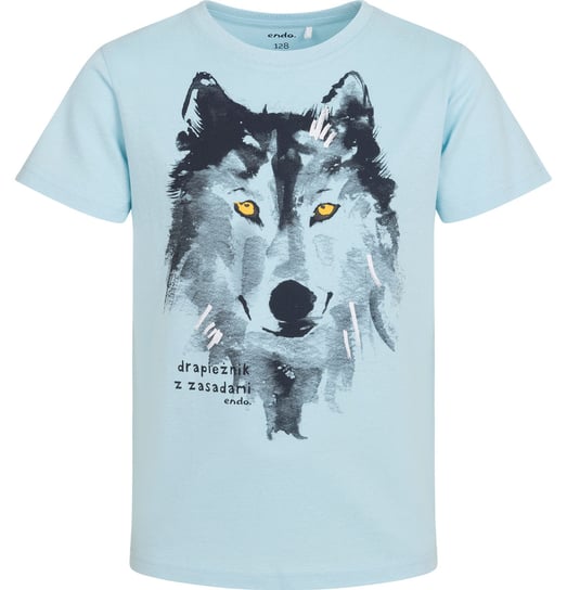 T-shirt Koszulka chłopięca dziecięca dla chłopca  wilk niebieski 128 Endo Endo