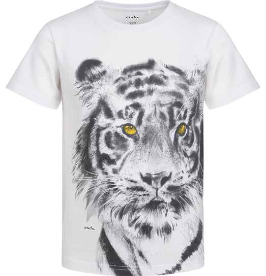 T-shirt Koszulka dziecięca chłopięca Bawełna 140  Tygrys Biały Endo Endo