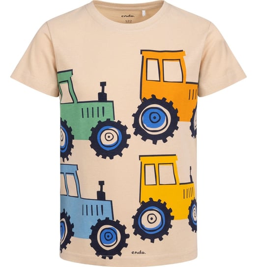 T-shirt Koszulka dziecięca chłopięca Bawełna beżowy 122 z traktorami  Endo Endo