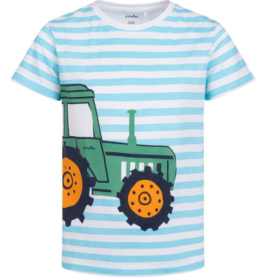 T-shirt Koszulka dziecięca chłopięca Bawełna biały 122 w paski z traktorem Endo Endo