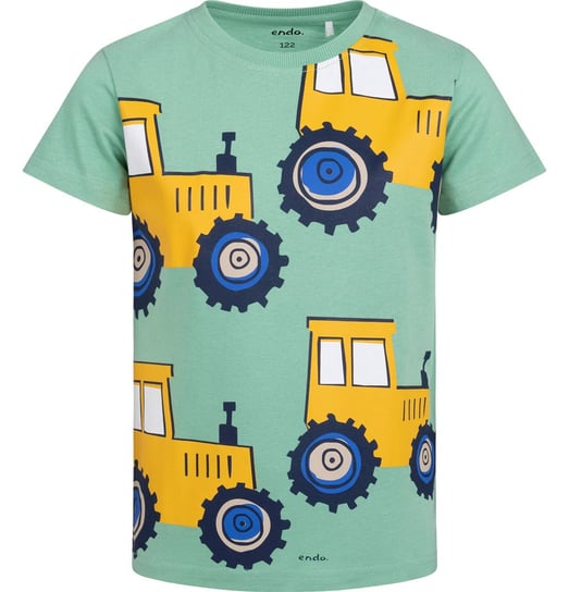T-shirt Koszulka dziecięca chłopięca Bawełna zielony 122 z traktorami  Endo Endo