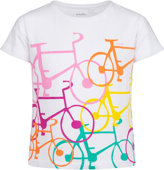 T-Shirt Koszulka Dziecięca Dziewczęcy 104 Bawełniany Z Rowerami Biały Endo Endo