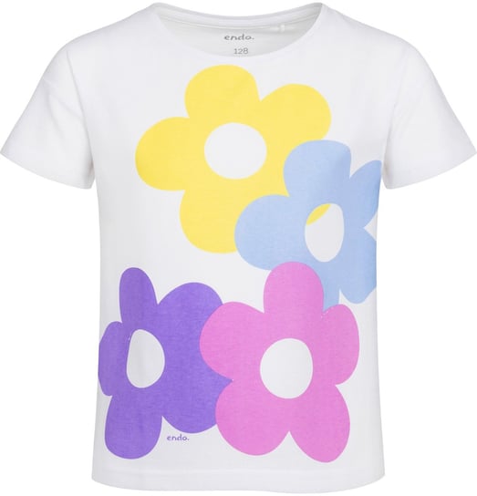 T-shirt Koszulka dziewczęca dziecięca Bawełna 104 biały kwiatki  Endo Endo