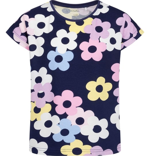 T-shirt Koszulka dziewczęca dziecięca Bawełna 104 granatowa kwiatki  Endo Endo