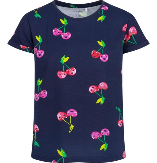 T-shirt Koszulka dziewczęca dziecięca Bawełna 116 granatowa Wisienki Endo Endo
