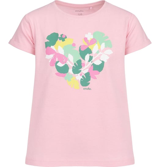 T-shirt Koszulka dziewczęca dziecięca Bawełna 134 różowy kwiaty serce Endo Endo