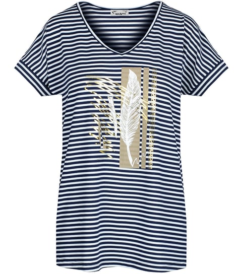 T-shirt koszulka krótki rękaw w paski ze złotm nadrukiem SELENNA -L Agrafka