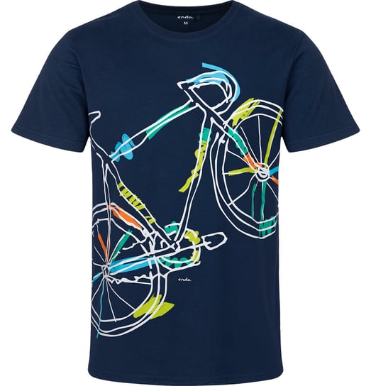 T-Shirt Koszulka Męska Granatowa  L Bawełna Z Rowerem Nadrukiem  Endo Endo