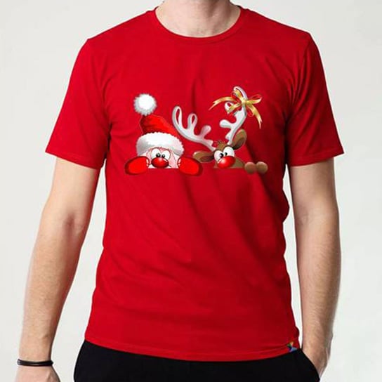 T-Shirt Męski 3D Koszulka Świąteczna, Renifer I Mikołaj M Inny producent