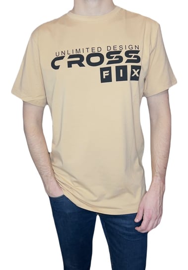 T-shirt męski beżowy okrągły dekolt Cross L ENEMI