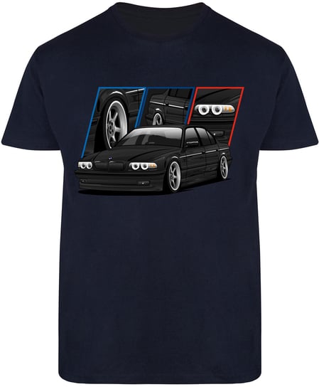 T-SHIRT MĘSKI BMW 7 E38 M POWER AUTA PREZENT KOSZULKA GRANATOWA R-S A585 DonWitold