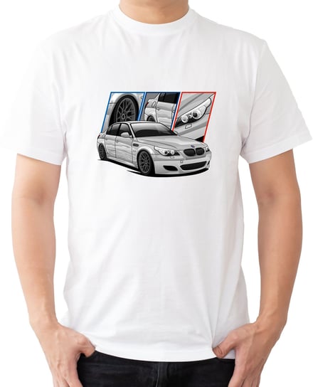 T-SHIRT MĘSKI BMW M5 E60 PREZENT MOTORYZACYJNA KOSZULKA BIAŁA R-L A583 DonWitold