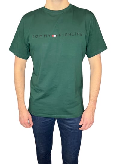 T-shirt męski ciemno zielony gładki okrągły dekolt M ENEMI