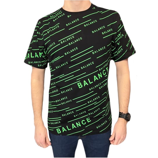 T-shirt męski czarny okrągły dekolt napis zielony balance XXL ENEMI