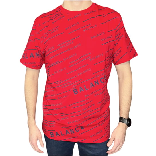 T-shirt męski czerwony okrągły dekolt napis granatowy balance XL ENEMI