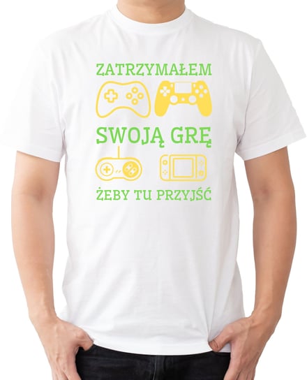 T-SHIRT MĘSKI DLA GRACZA GAMING XBOX PLAYSTATION KOSZULKA BIAŁA R-M A509 DonWitold